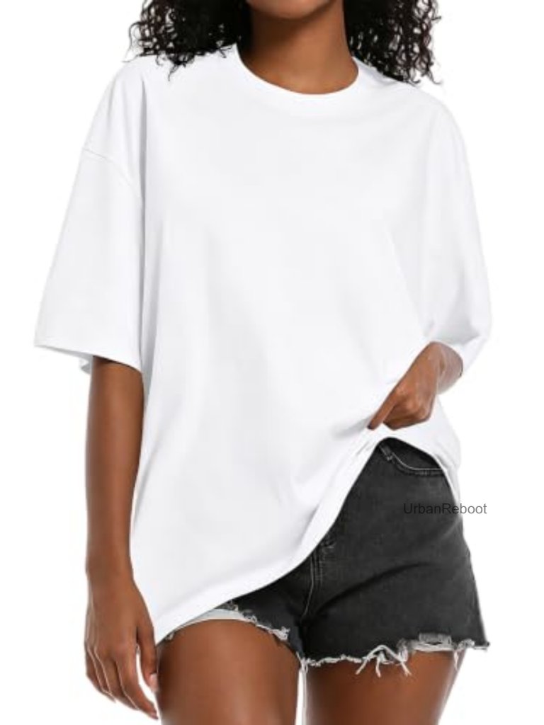 Oversized Women's Cotton T-Shirt Crew Neck Loose Fit Short Sleeve